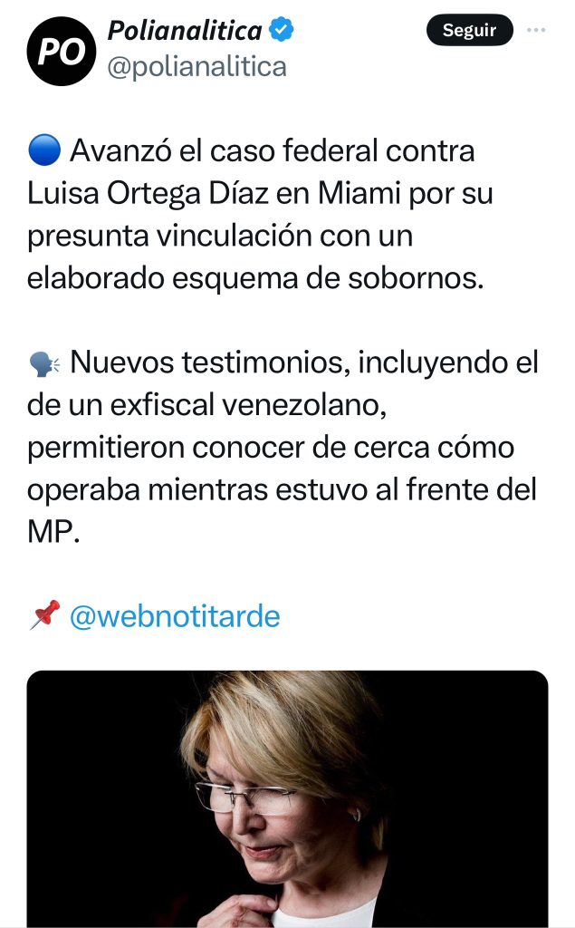 Luisa Ortega Díaz está siendo investigada en Florida, Estados Unidos