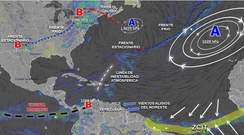 Sistema de Vaguada genera inestabilidad atmosférica en Venezuela